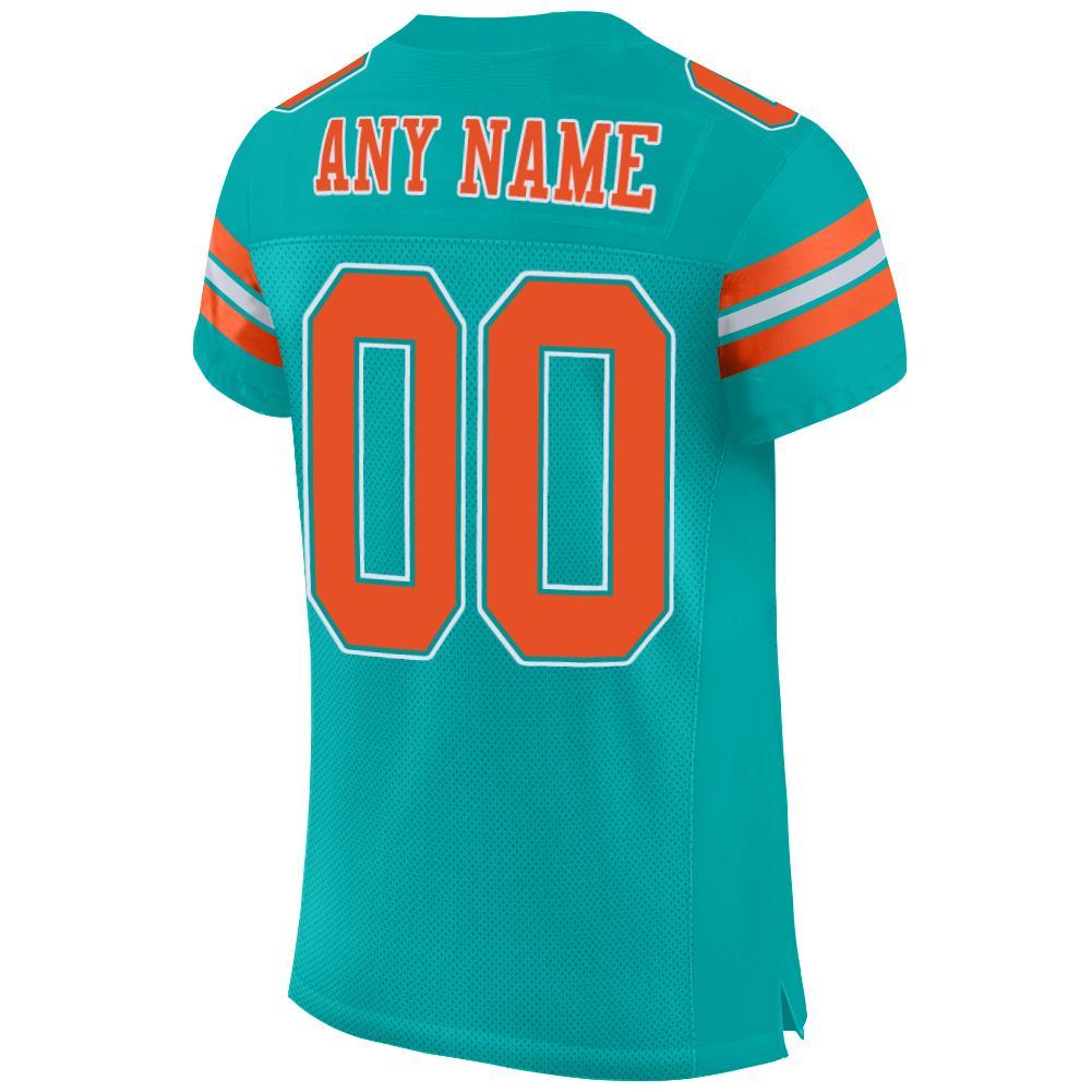 Personalized Aqua Orange White Football Jersey - Custom Mesh Sports Apparel Personalized Aqua Orange-White Mesh Football - Image 3
