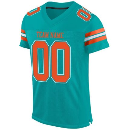 Personalized Aqua Orange White Football Jersey - Custom Mesh Sports Apparel Personalized Aqua Orange-White Mesh Football