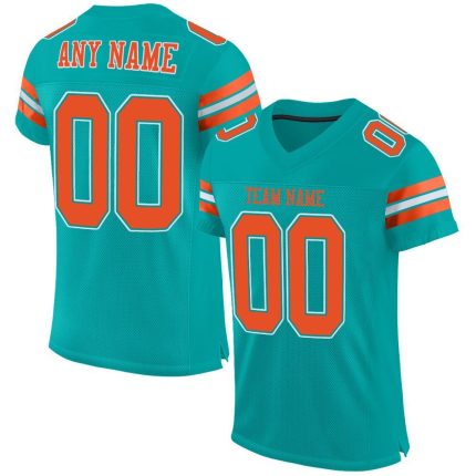 Personalized Aqua Orange White Football Jersey - Custom Mesh Sports Apparel Personalized Aqua Orange-White Mesh Football