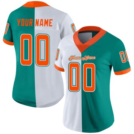 Custom Aqua Orange White Mesh Football Jersey Fashion Design Personalized Aqua Orange-White Mesh Split Fashion Football Jersey