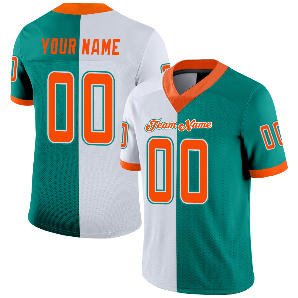 Custom Personalized Football Jersey Aqua Orange-White Mesh with Name & Number - Team Fashion Personalized Aqua Orange-White