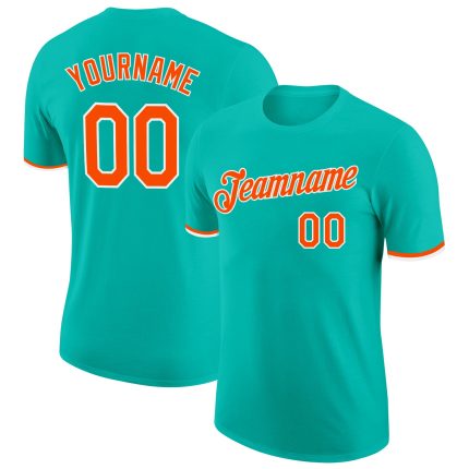 Personalized Aqua Orange-White Performance Tee for Men and Women Personalized Aqua Orange-White Performance T-Shirt 2