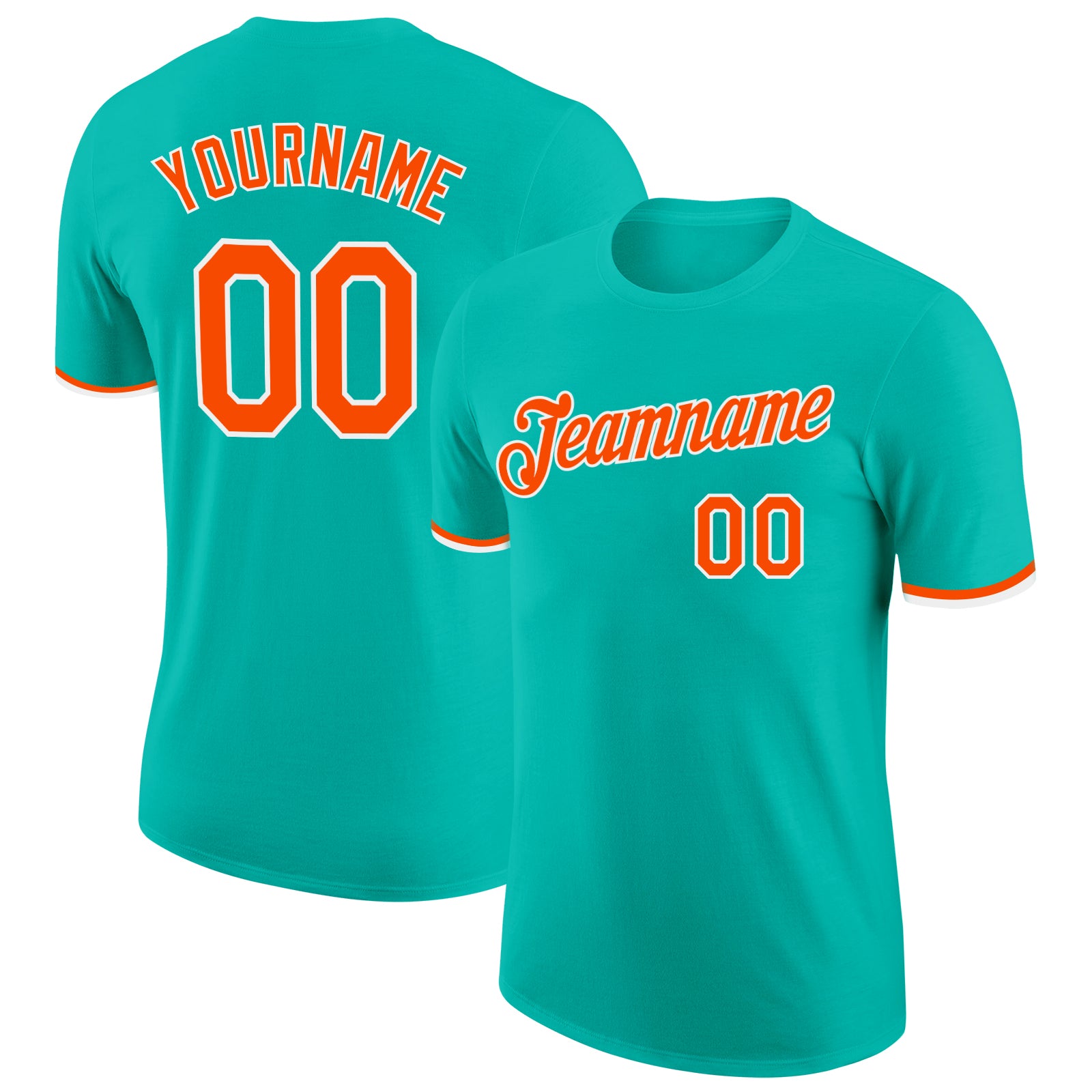 Personalized Aqua Orange White Performance T-Shirt for Men and Women Personalized Aqua Orange-White Performance T-Shirt