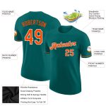 Custom Name and Number Aqua Orange-White Performance T-Shirt - Personalized Team Apparel Personalized Aqua Orange-White Performance