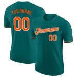 Custom Name and Number Aqua Orange-White Performance T-Shirt - Personalized Team Apparel Personalized Aqua Orange-White Performance