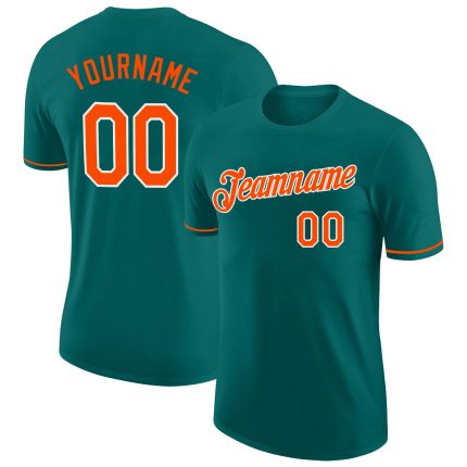 Custom Name and Number Aqua Orange-White Performance T-Shirt - Personalized Team Apparel Personalized Aqua Orange-White Performance