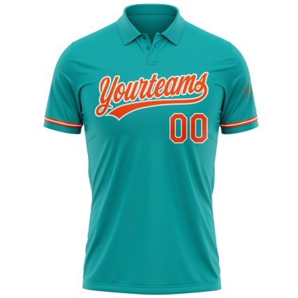 Personalized Aqua Orange-White Golf Polo Shirt for Men - Performance Vapor Sportswear Personalized Aqua Orange-White Performance