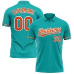 Custom Name Number Aqua Orange-White Performance Golf Polo Shirt - Personalized Team Apparel Personalized Aqua Orange-White