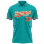 Custom Name Number Aqua Orange-White Performance Golf Polo Shirt - Personalized Team Apparel Personalized Aqua Orange-White