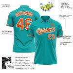 Custom Name Number Aqua Orange-White Performance Golf Polo Shirt - Personalized Team Apparel Personalized Aqua Orange-White