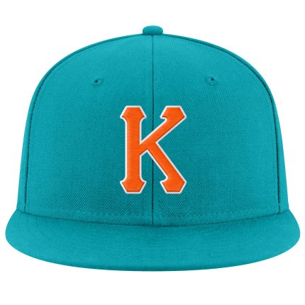 Personalized Adjustable Snapback Hat - Aqua Orange White Stitched Design Personalized Aqua Orange-White Stitched Adjustable