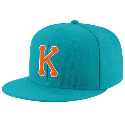 Personalized Adjustable Snapback Hat - Aqua Orange White Stitched Design Personalized Aqua Orange-White Stitched Adjustable