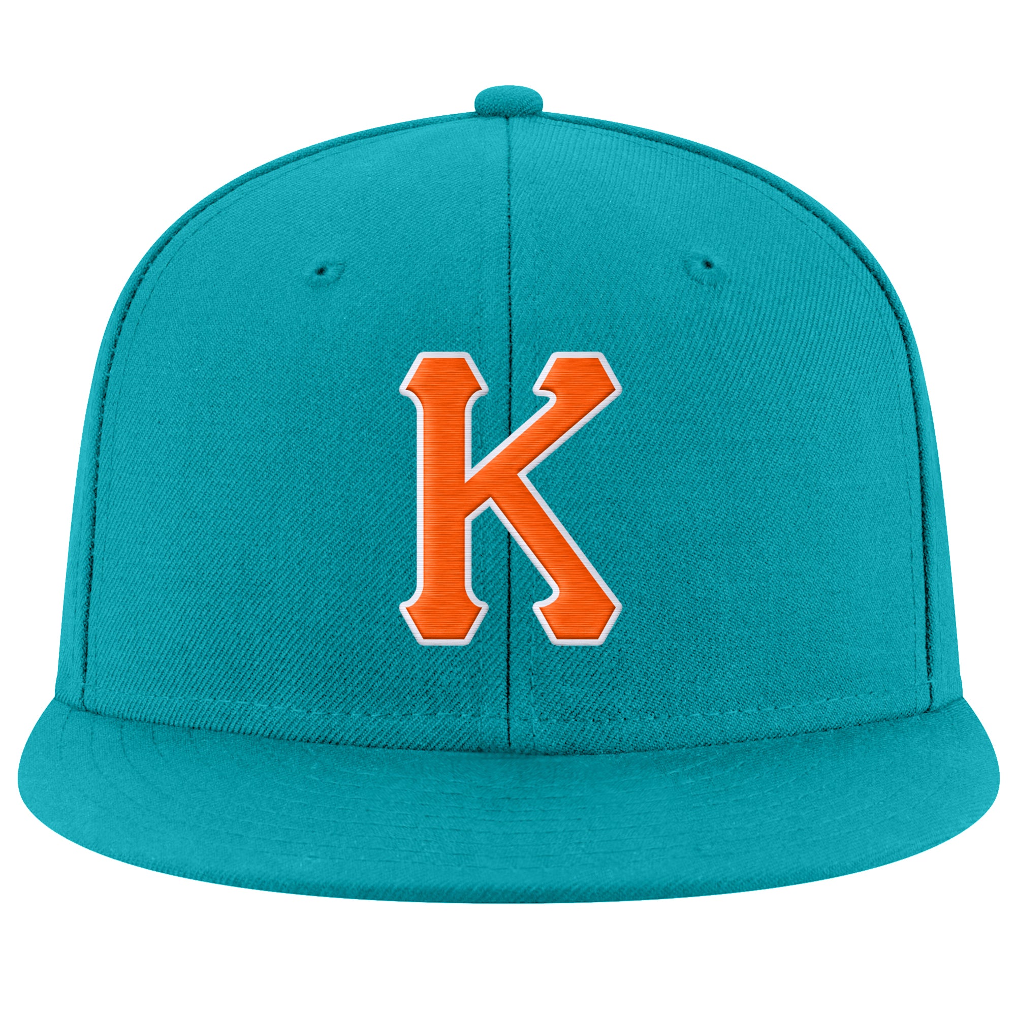 Custom Name Number Personalized Aqua Orange-White Snapback Hat Adjustable Team Personalized Aqua Orange-White Stitched Adjustable