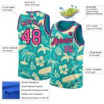 Custom Name and Number Basketball Jersey Tropical Hawaii Trees Pink Black 3D Pattern Personalized Aqua Design Personalized