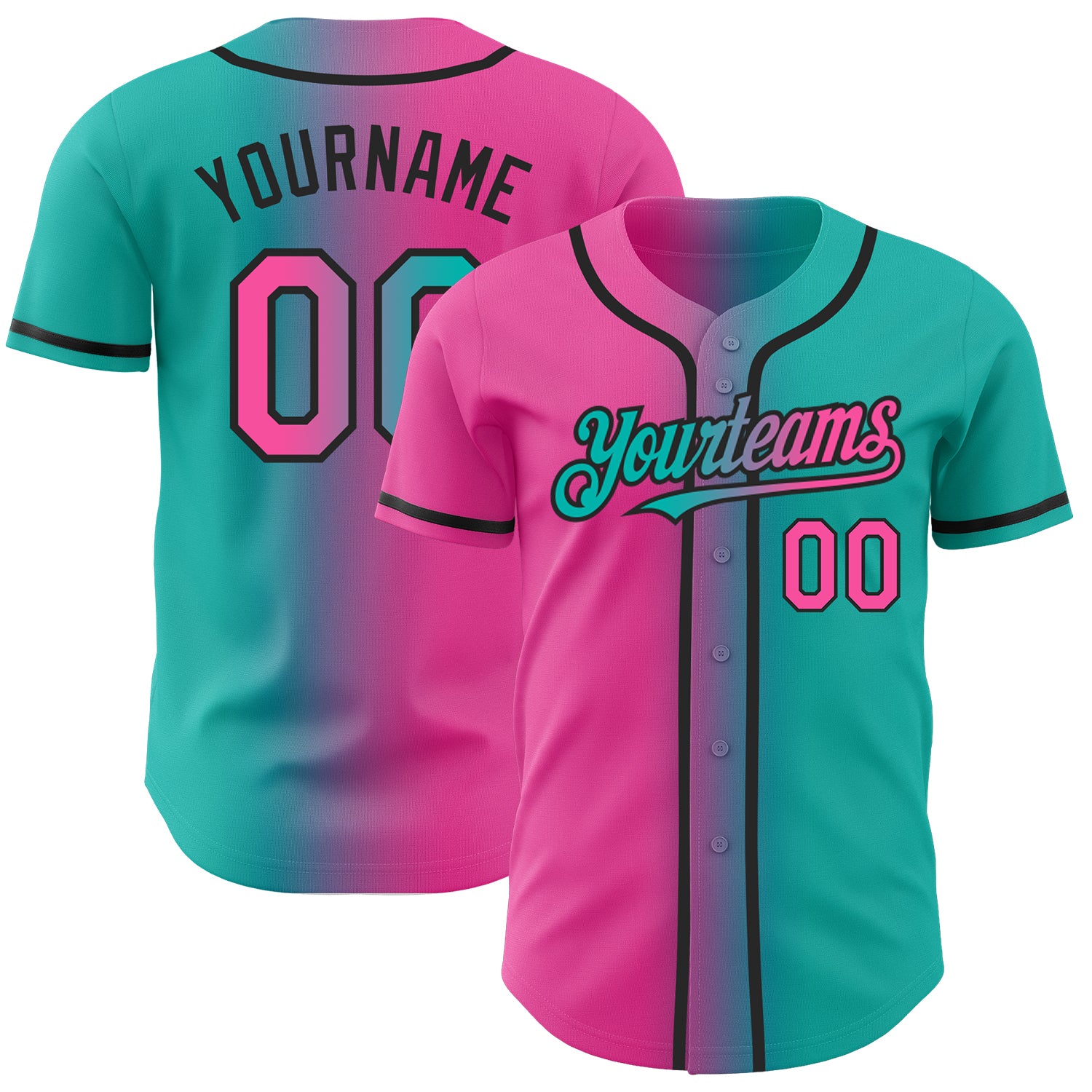 Custom Name Number Aqua Pink-Black Gradient Fashion Baseball Jersey - Personalized Team Apparel Personalized Aqua Pink-Black