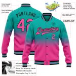 Personalized Aqua Pink Black Bomber Jacket Full-Snap Varsity Letterman Fade Fashion Outerwear Personalized Aqua Pink-Black