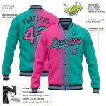 Personalized Aqua Pink Black Gradient Varsity Letterman Bomber Jacket Full-Snap Fashion Personalized Aqua Pink-Black Bomber