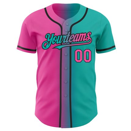 Personalized Aqua Pink Black Gradient Baseball Jersey for Fashion Enthusiasts Personalized Aqua Pink-Black Gradient Fashion