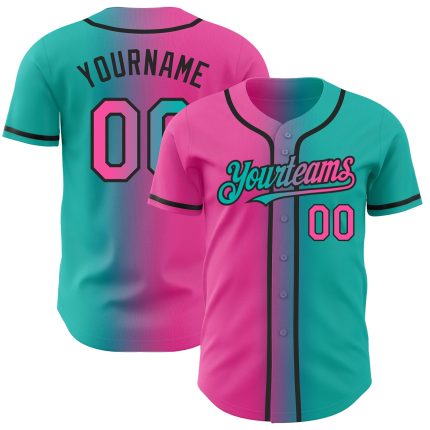 Personalized Aqua Pink Black Gradient Baseball Jersey for Fashion Enthusiasts Personalized Aqua Pink-Black Gradient Fashion