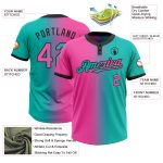 Personalized Aqua Pink Black Gradient Softball Jersey Unisex Two-Button Fashion Personalized Aqua Pink-Black Gradient Fashion
