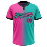 Custom Aqua Pink-Black Gradient Softball Jersey for Teams with Name and Number - Unisex Two-Button Design Personalized Aqua