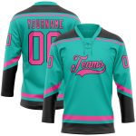 Custom Team Hockey Jersey with Personalized Name and Number in Aqua, Pink, and Black Lace Neck Design Personalized Aqua Pink-Black