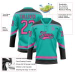 Custom Team Hockey Jersey with Personalized Name and Number in Aqua, Pink, and Black Lace Neck Design Personalized Aqua Pink-Black