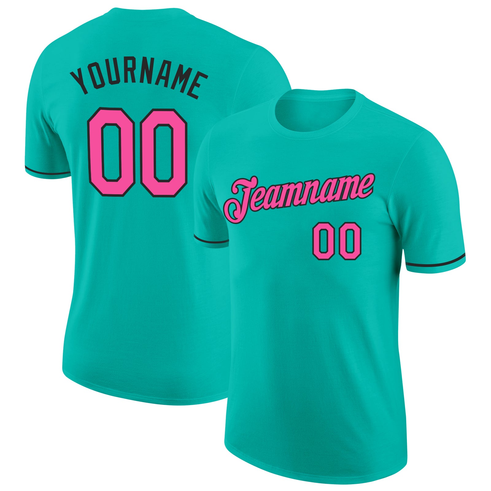 Custom Team Performance T-Shirt with Personalized Name and Number - Aqua Pink-Black Personalized Aqua Pink-Black Performance