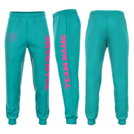 Custom Aqua Pink Fleece Jogger Sweatpants with Personalized Name and Number - Team Apparel Personalized Aqua Pink Fleece
