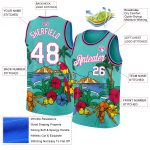 Custom Basketball Jersey Tropical Beach Hawaii Palm Trees 3D Pattern Aqua Pink Light Blue Black with Personalized Name and Number