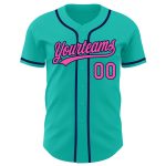 Custom Name and Number Personalized Aqua Pink-Navy Authentic Baseball Jersey Personalized Aqua Pink-Navy Authentic Baseball