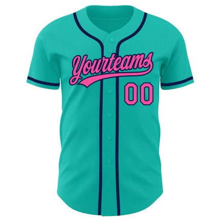 Custom Name and Number Personalized Aqua Pink-Navy Authentic Baseball Jersey Personalized Aqua Pink-Navy Authentic Baseball