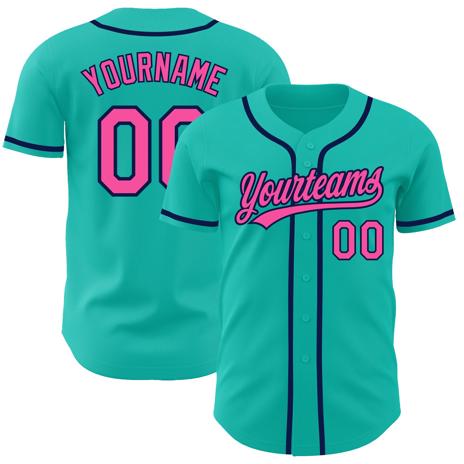 Custom Name and Number Personalized Aqua Pink-Navy Authentic Baseball Jersey Personalized Aqua Pink-Navy Authentic Baseball