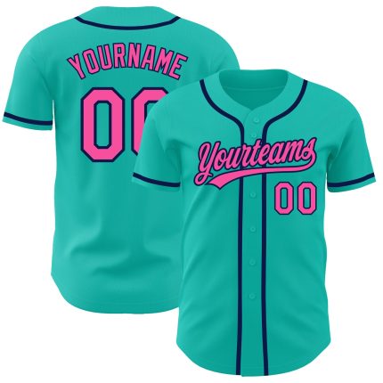 Personalized Aqua Pink Navy Baseball Jersey - Custom Sports Apparel for Fans Personalized Aqua Pink-Navy Baseball Jersey