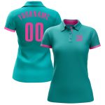 Custom Name Number Aqua Pink Golf Polo Shirt Performance Personalized Team Apparel Personalized Aqua Pink Performance Golf