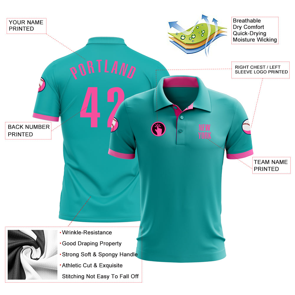 Personalized Aqua Pink Performance Golf Polo Shirt Team Custom Name and Number Custom Name Number Aqua Pink Golf Polo Shirt Performance Personalized Team Apparel Personalized Aqua Pink Performance Golf - Image 3