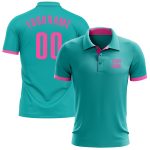 Custom Name Number Aqua Pink Golf Polo Shirt Performance Personalized Team Apparel Personalized Aqua Pink Performance Golf