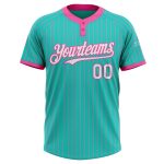 Personalized Aqua Pink Pinstripe Unisex Softball Jersey - Two-Button Design, Soft and Comfortable Fit Personalized Aqua Pink