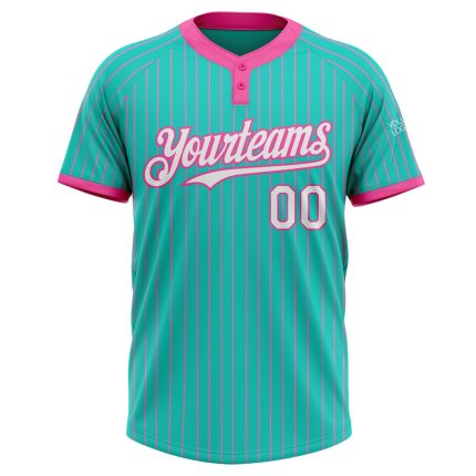 Personalized Aqua Pink Pinstripe Unisex Softball Jersey - Two-Button Design, Soft and Comfortable Fit Personalized Aqua Pink