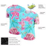 Personalized Aqua Pink White 3D Floral Performance T-Shirt for Women Personalized Aqua Pink-White 3D Flowers Performance