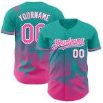 Personalized 3D Gradient Aqua Pink-White Twinkle Star Baseball Jersey Personalized Aqua Pink-White 3D Gradient Style Twinkle