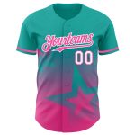 Custom Name and Number Baseball Jersey - Personalized Aqua Pink-White Gradient 3D Pattern Twinkle Star Design Personalized