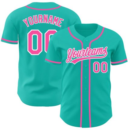 Custom Name and Number Aqua Pink-White Authentic Baseball Jersey - Personalized Team Gear Personalized Aqua Pink-White Authentic