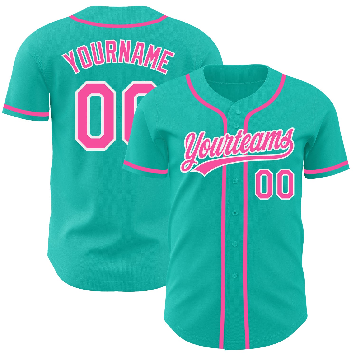 Custom Name and Number Aqua Pink-White Authentic Baseball Jersey - Personalized Team Gear Personalized Aqua Pink-White Authentic