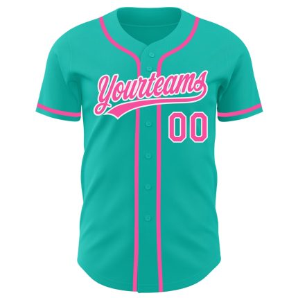 Custom Name and Number Aqua Pink-White Authentic Baseball Jersey - Personalized Team Gear Personalized Aqua Pink-White Authentic