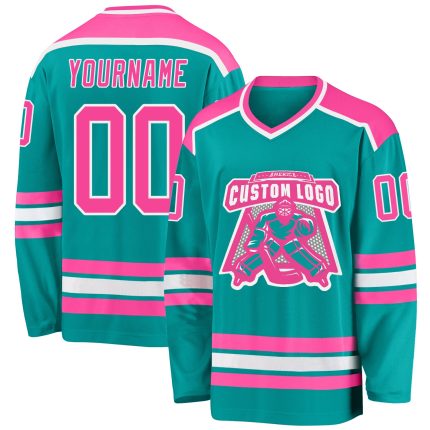 Personalized Aqua Pink White Hockey Jersey for Women - Custom Team Gear Personalized Aqua Pink-White Hockey Jersey 2
