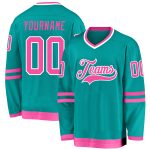 Custom Hockey Jersey Aqua Pink White - Personalized Team Name & Number Personalized Aqua Pink-White Hockey Jersey Team Custom