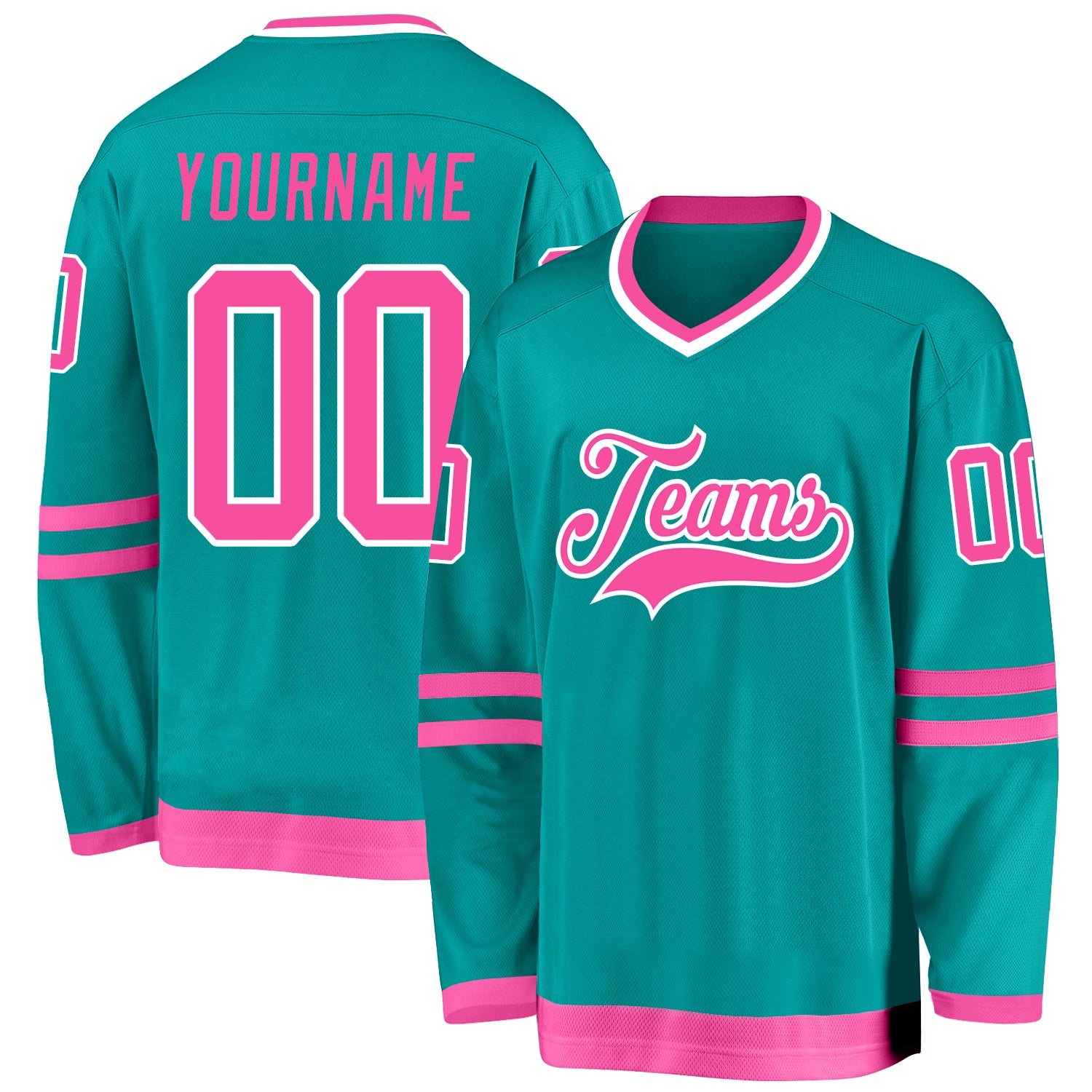 Custom Hockey Jersey Aqua Pink White - Personalized Team Name & Number Personalized Aqua Pink-White Hockey Jersey Team Custom