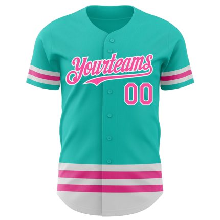 Custom Aqua Pink-White Baseball Jersey with Personalized Name and Number - Authentic Team Apparel Personalized Aqua Pink-White