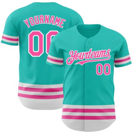 Custom Aqua Pink-White Baseball Jersey with Personalized Name and Number - Authentic Team Apparel Personalized Aqua Pink-White